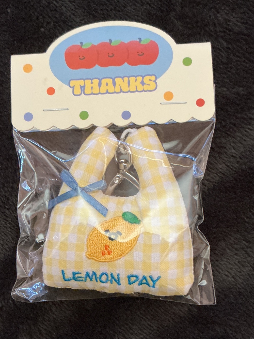 Lemon Yellow Gingham 'Lemon Day' Bag Charm with Blue Bow - Lemon